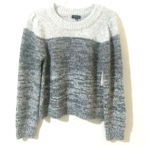 1. STATE CREW NECK GRAY COLOR-BLOCK WOOL BLEND WOVEN SWEATER SIZE XS NWT
